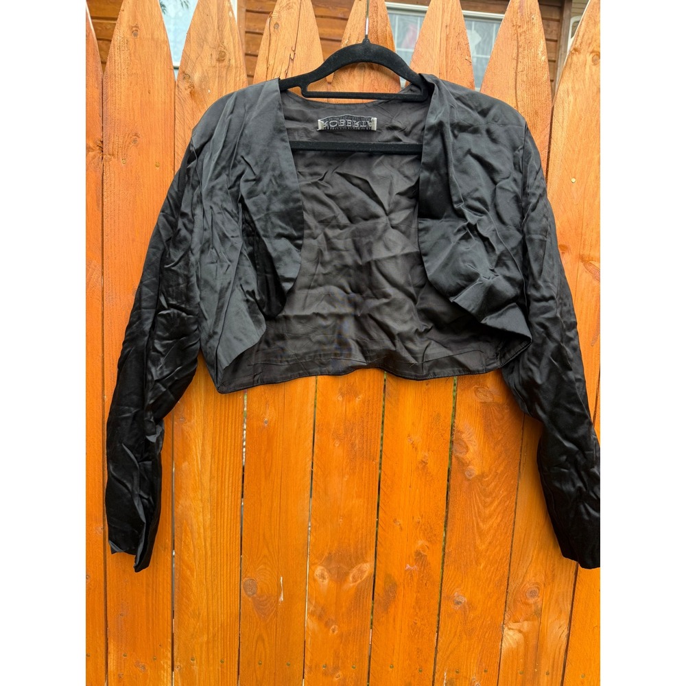 Roberta Black Satin Bolero Jacket Long Sleeve Cropped Shrug Evening Wrap
